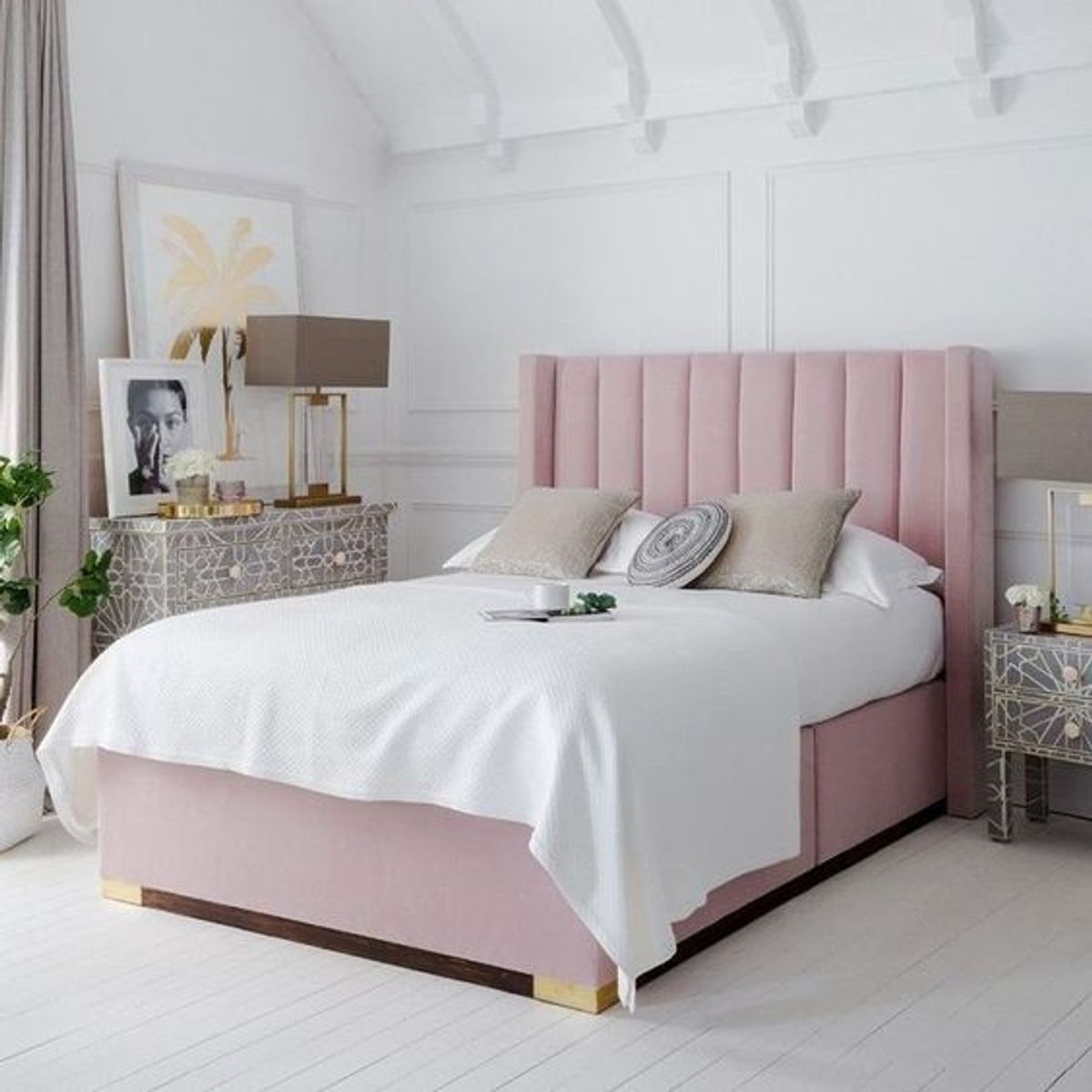 GENERICO - Cama Box Tarima + Cabecera Estela Rosa  King