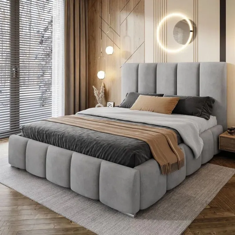 GENERICO - Cama Box Tarima + Cabecera Lisa Plomo  King