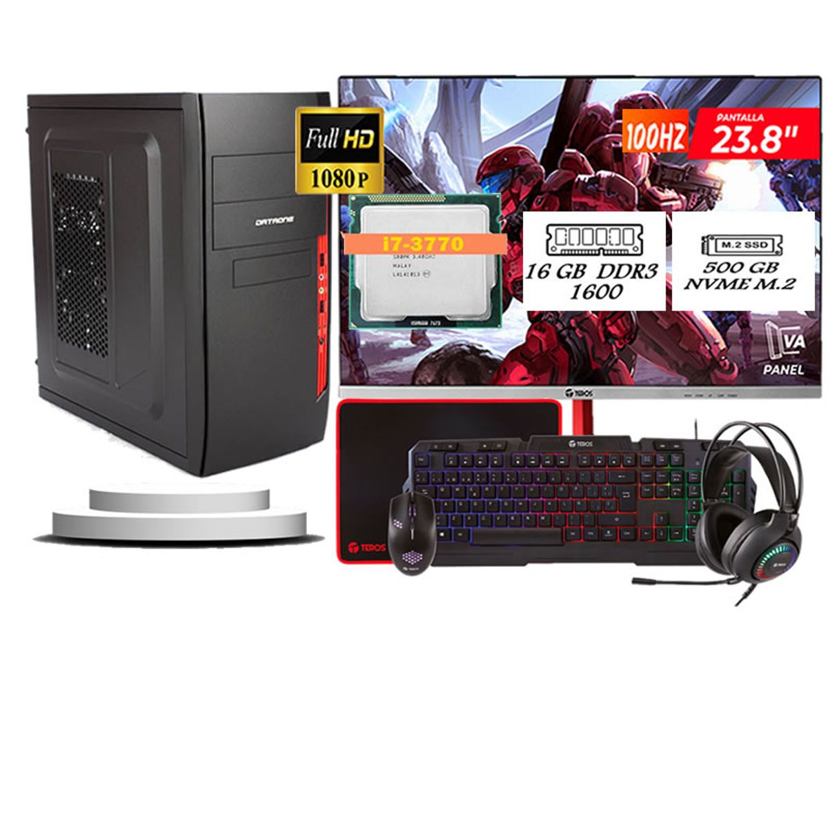 TEROS - Computadora Pc Intel Core i7 3770  Monitor 24 fhd' RAM 16 GB SSD 480 GB