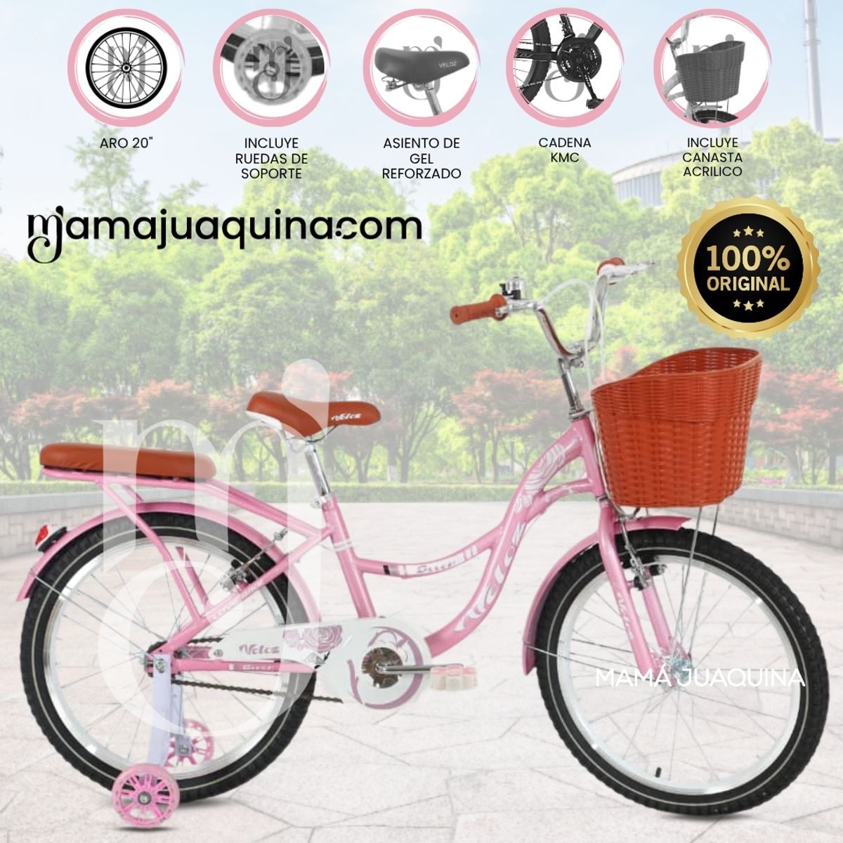 Velox - Bicicleta Para Niña Aro 20 «LADY» con Canasta Pink