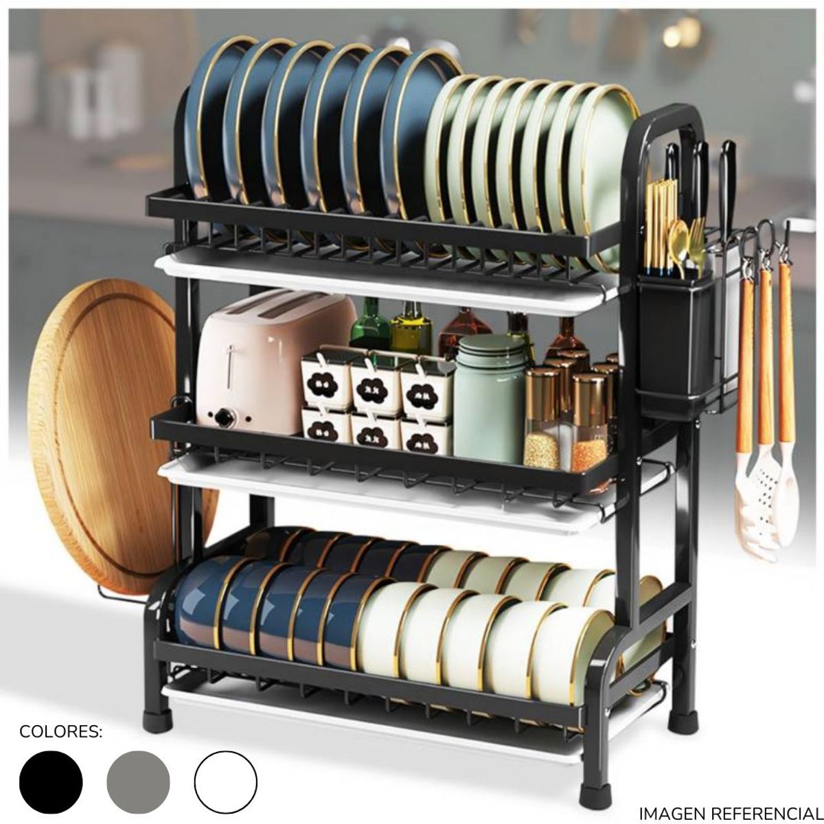 INSPIRA MARKET - Escurridor de Platos Elegante de Cocina 3 Niveles