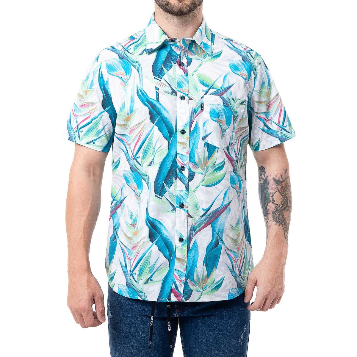 GZUCK - Camisa Popelina Hombre Leaf Print Gzuck