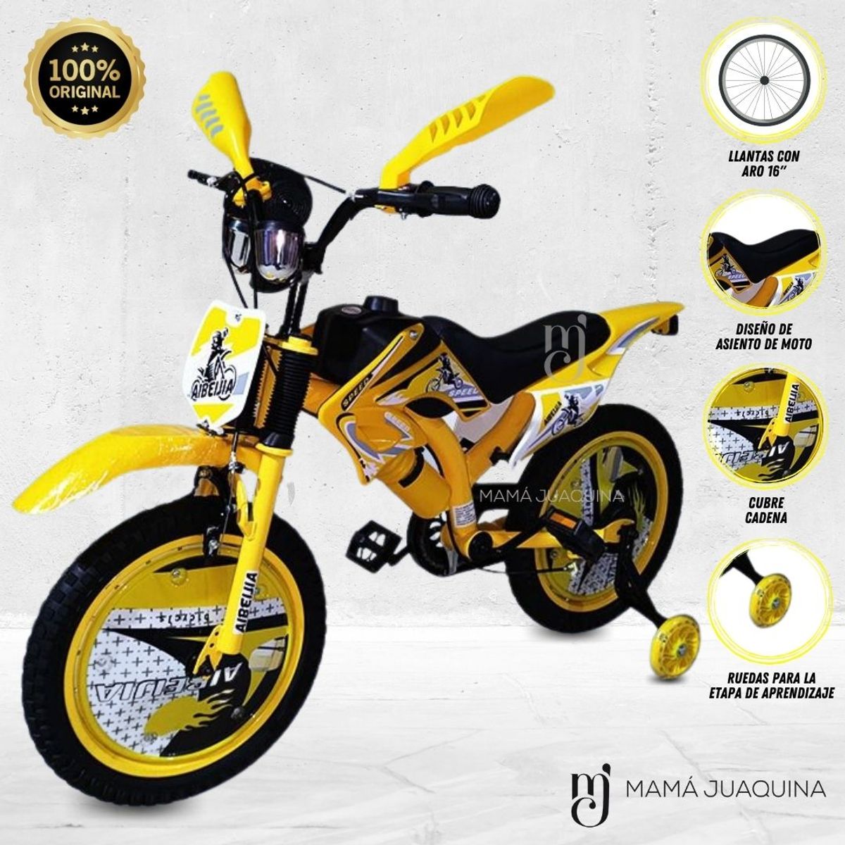 VELOX - Bicicleta para Niños Aro 16 «MOTO CROSS» Yellow