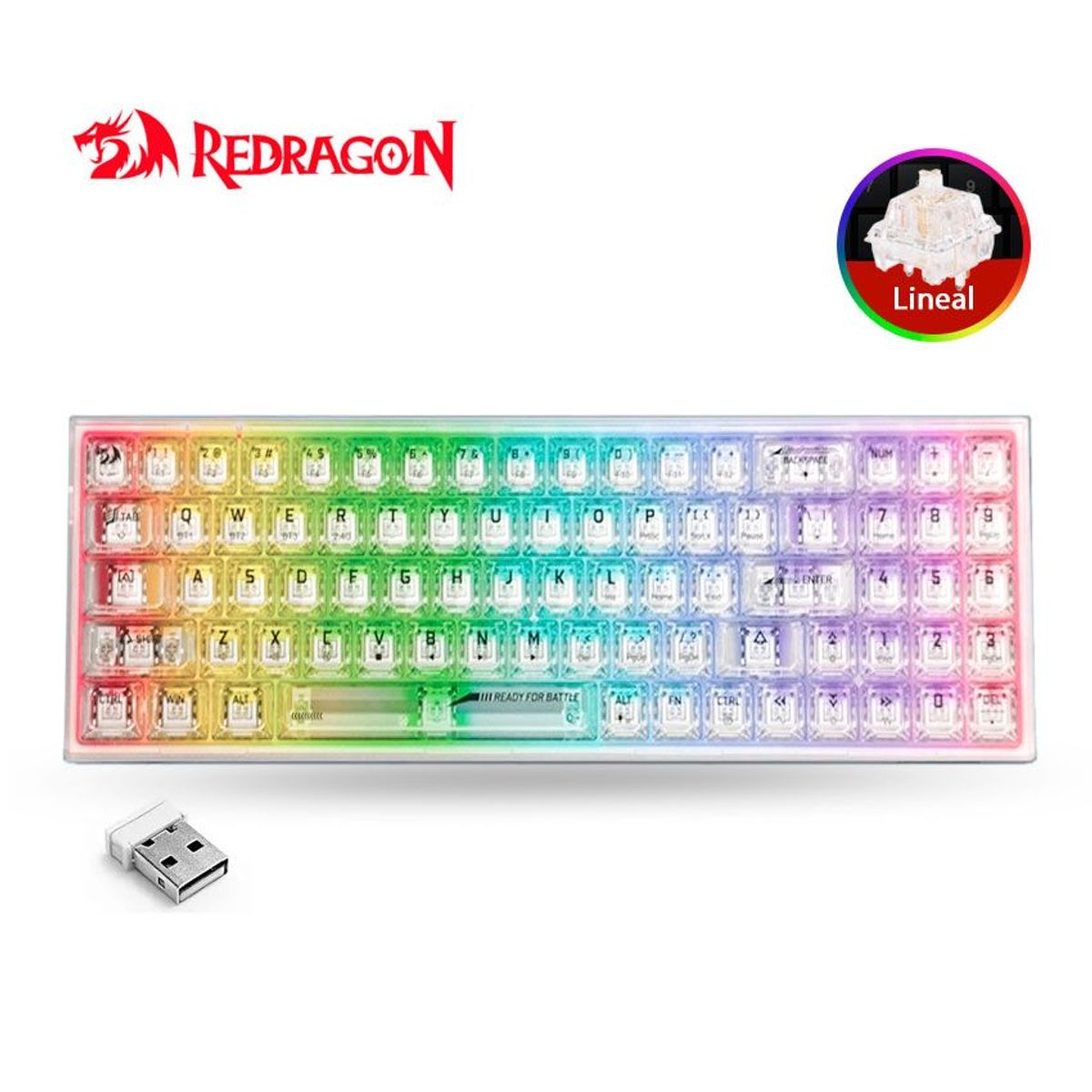 REDRAGON - Teclado Gamer Redragon Pollux mecanico Inalámbrico transparente RGB