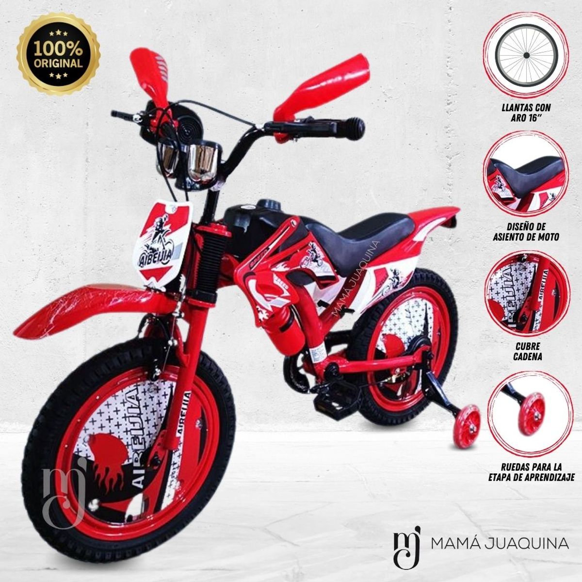 VELOX - Bicicleta para Niños Aro 16 «MOTO CROSS» Red