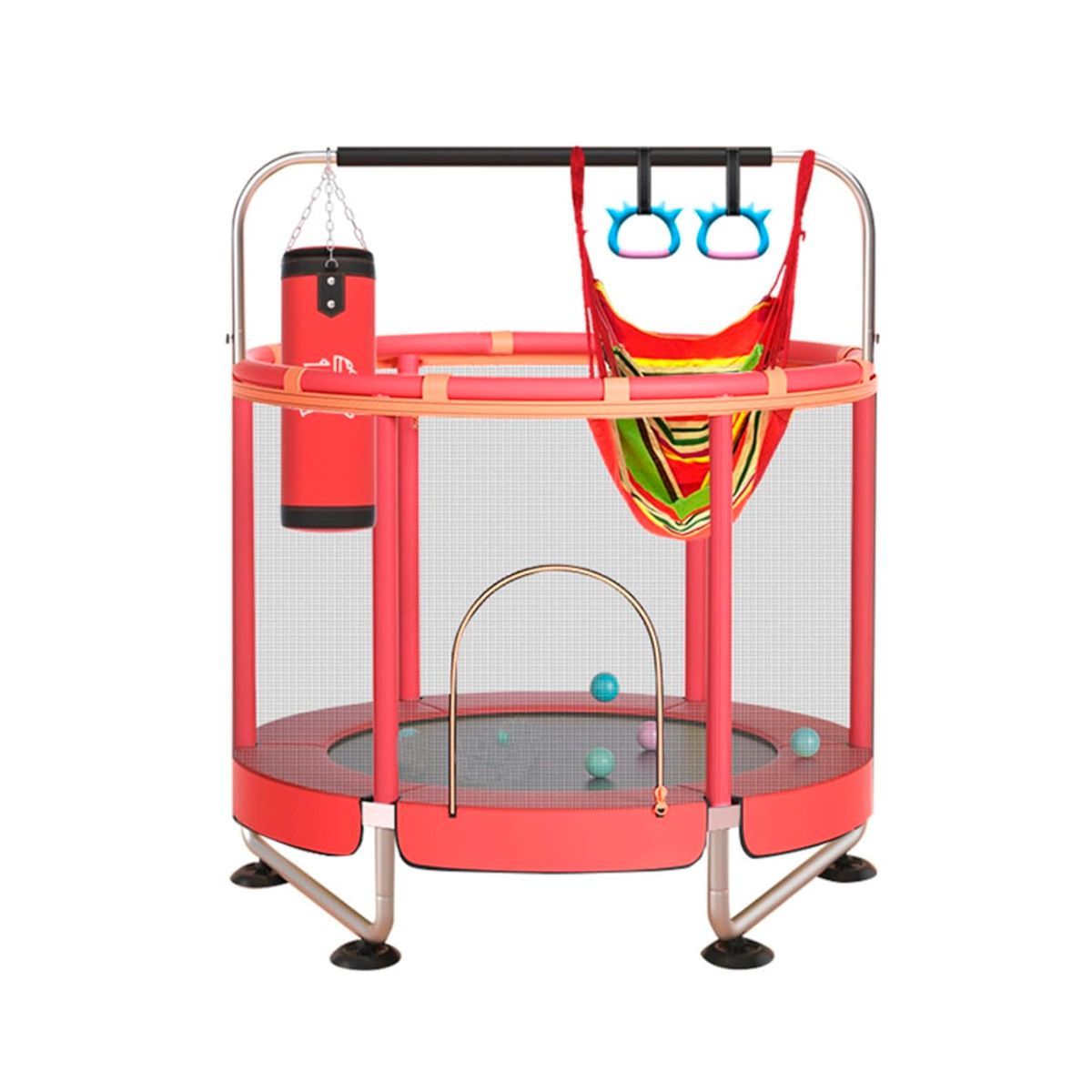 GENERICO - Trampolín Saltarín Infantil Con Juegos Red De Seguridad 140cm Rojo