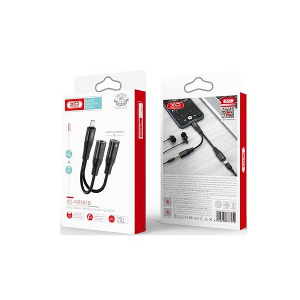 XO SIMPLE IS BEAUTY - Adaptador para Audio jack y Carga lightning XO-NB181B Negro