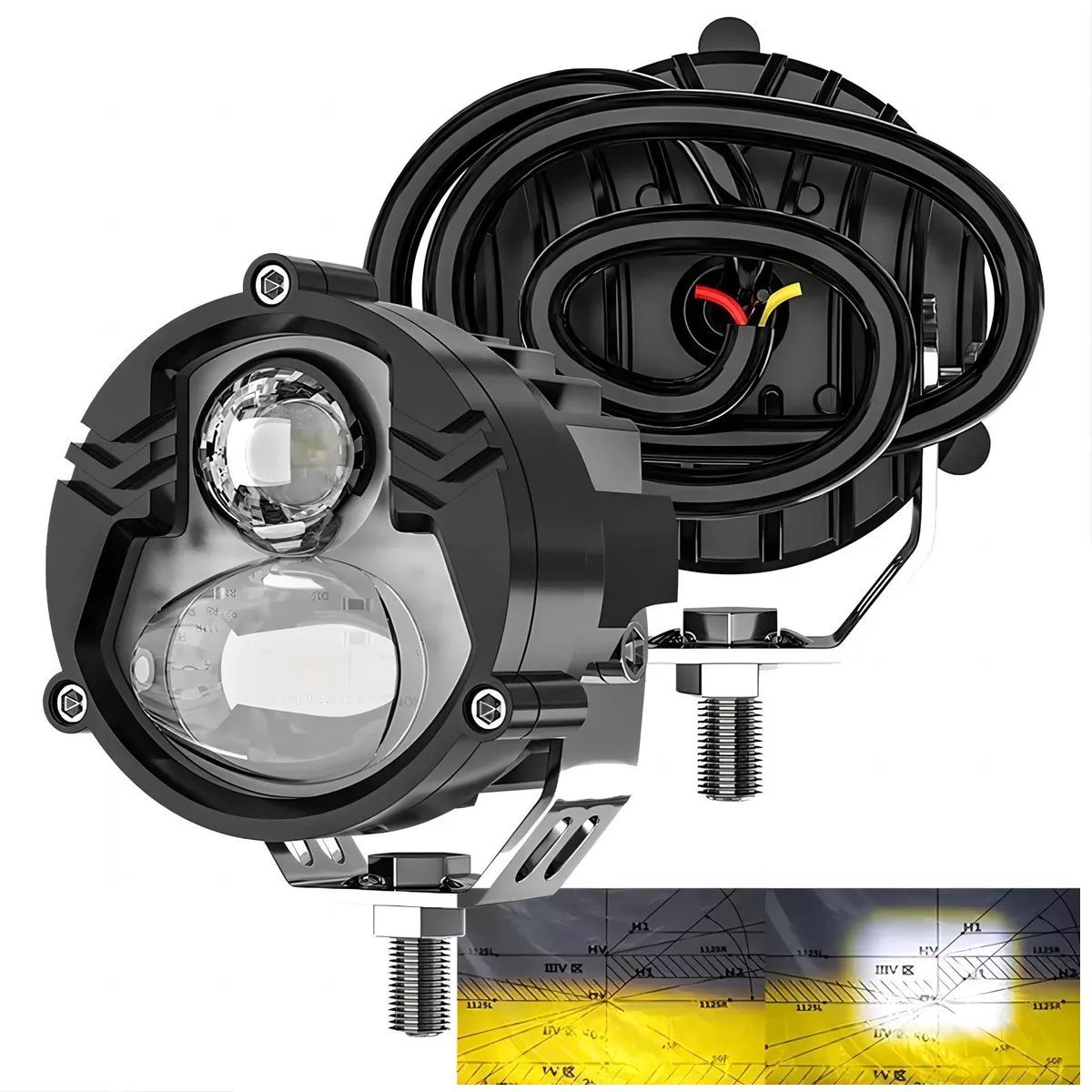 GENERICO - Par Faros Auxiliares De Lupa Doble Color Luz Para Auto Moto