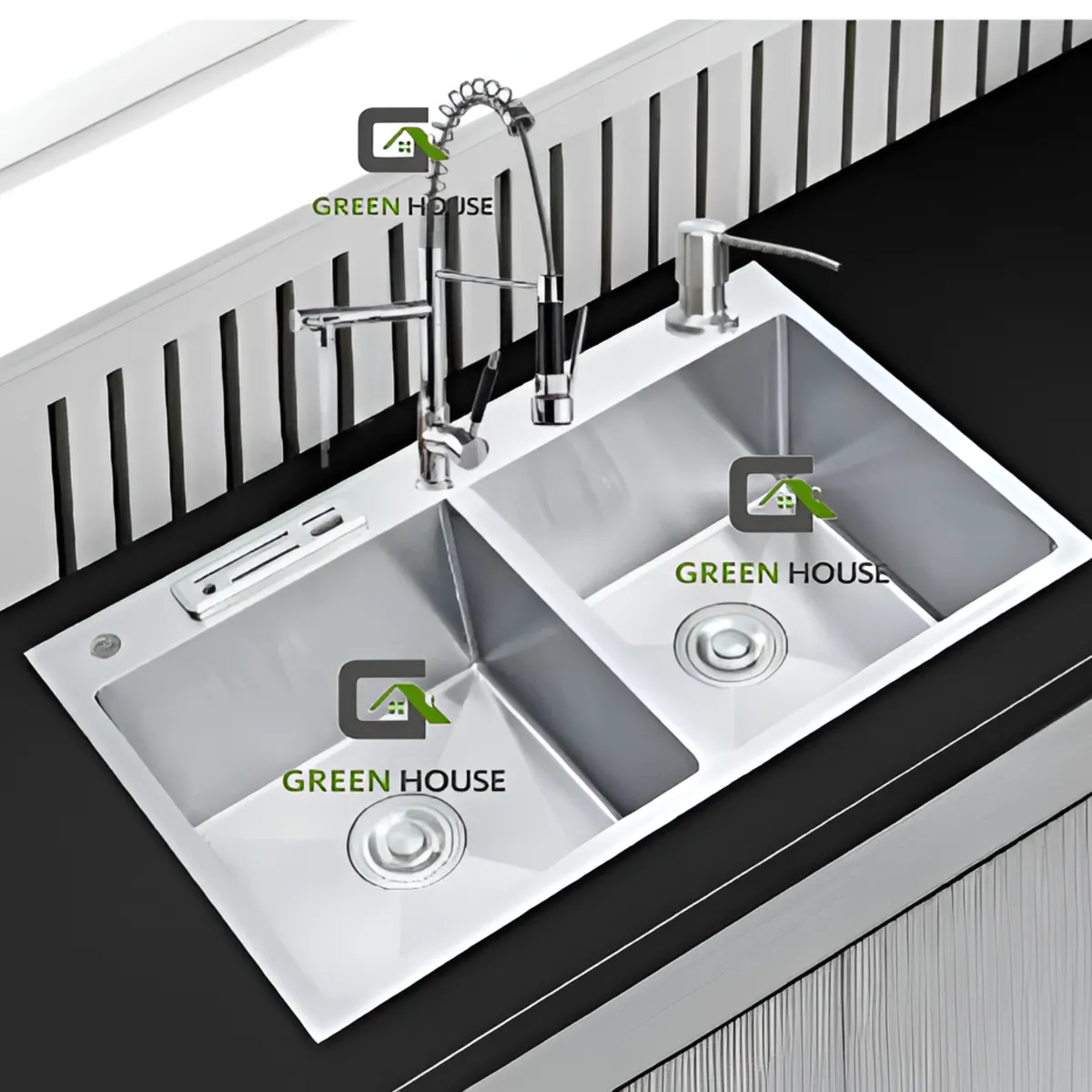 IMPORTADO MC - COMBO LAVADERO DE COCINA  2 POZAS + MEZCLADORA 2 CAÑOS CROMADO