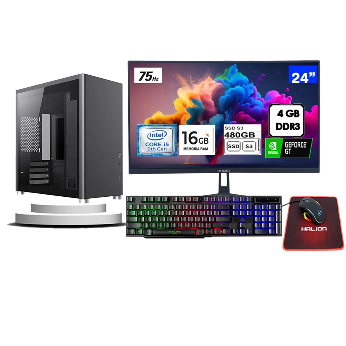 HALION - Computadora Intel Core i5 9400f Monitor Curvo 24 fhd' RAM 16 GB SSD 480 GB v04GB