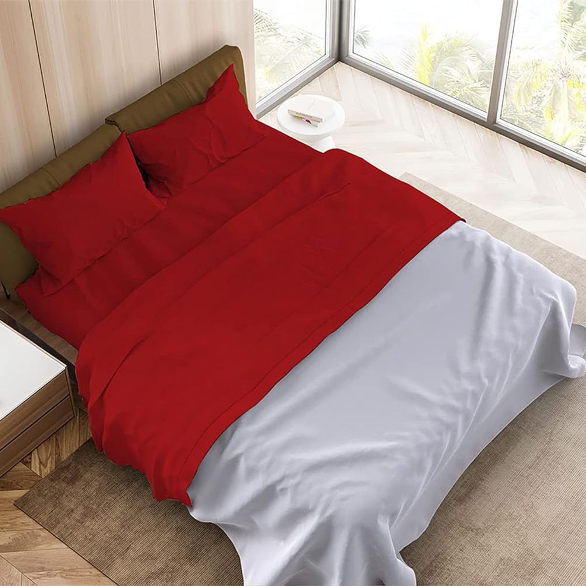 GENERICO - Sabanas De Algodón Bramante Queen Rojo