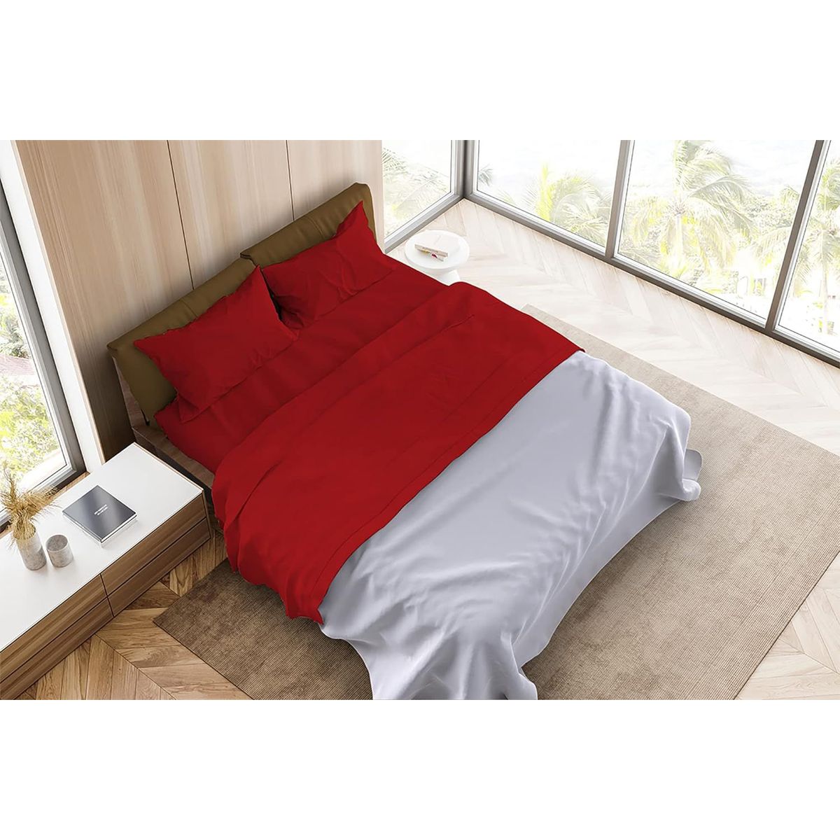 GENERICO - Sabanas De Algodón Bramante Queen Rojo