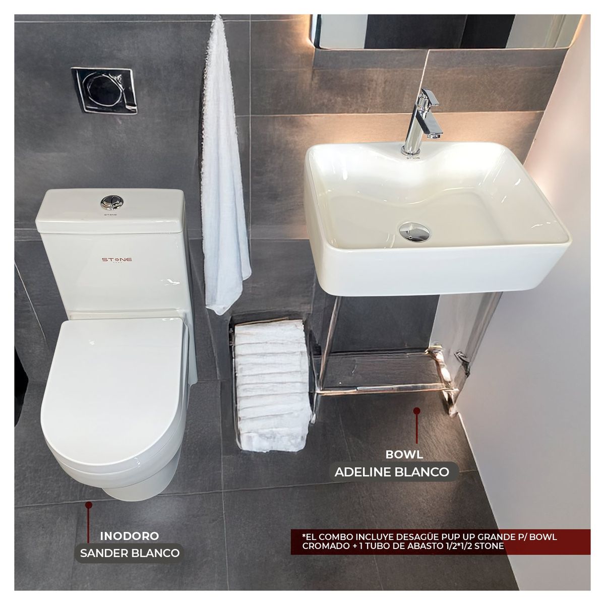 STONE - COMBO DE INODORO ONE PIECE SANDER BLANCO + BOWL ADELINE BLANCO STONE-