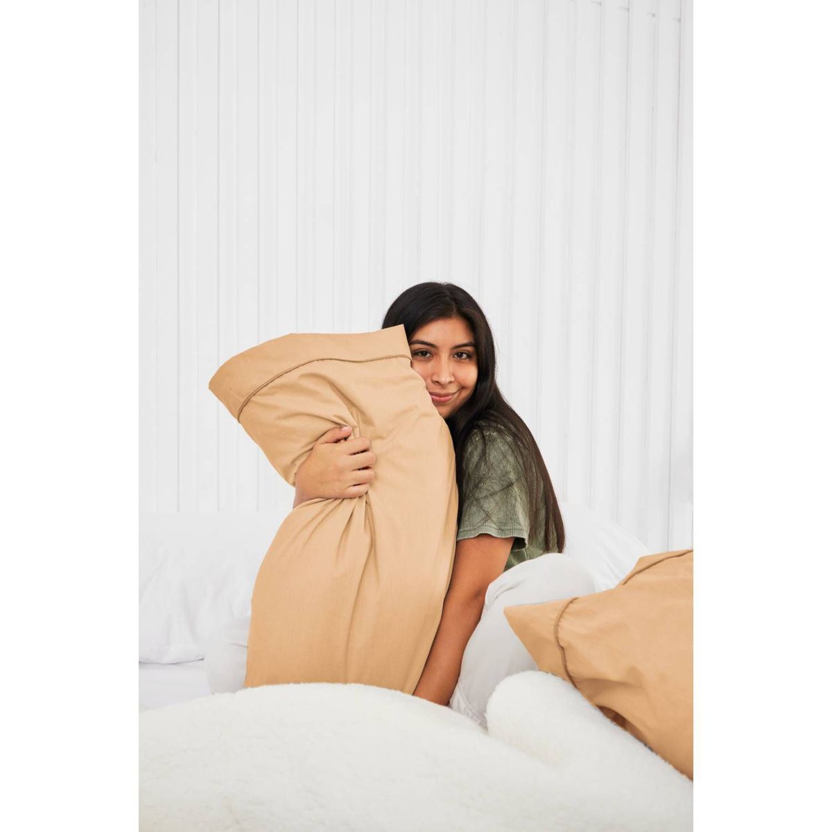 GENERICO - Sabanas De Algodón Bramante Queen Beige