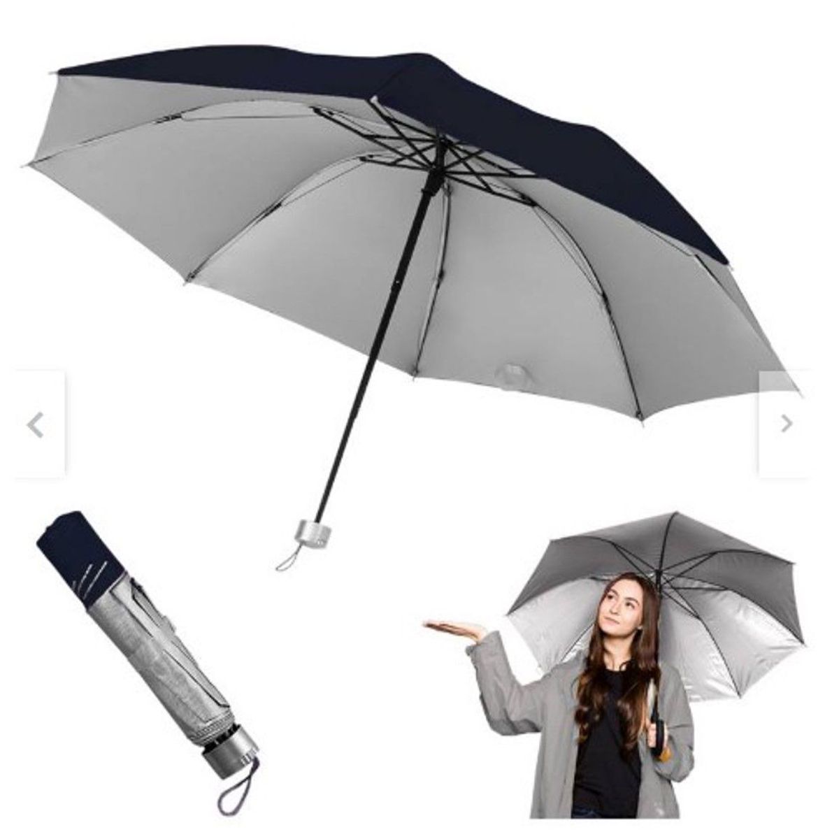 GENERICO - Sombrilla Plegable  Portatil +Funda A1 NEGRO