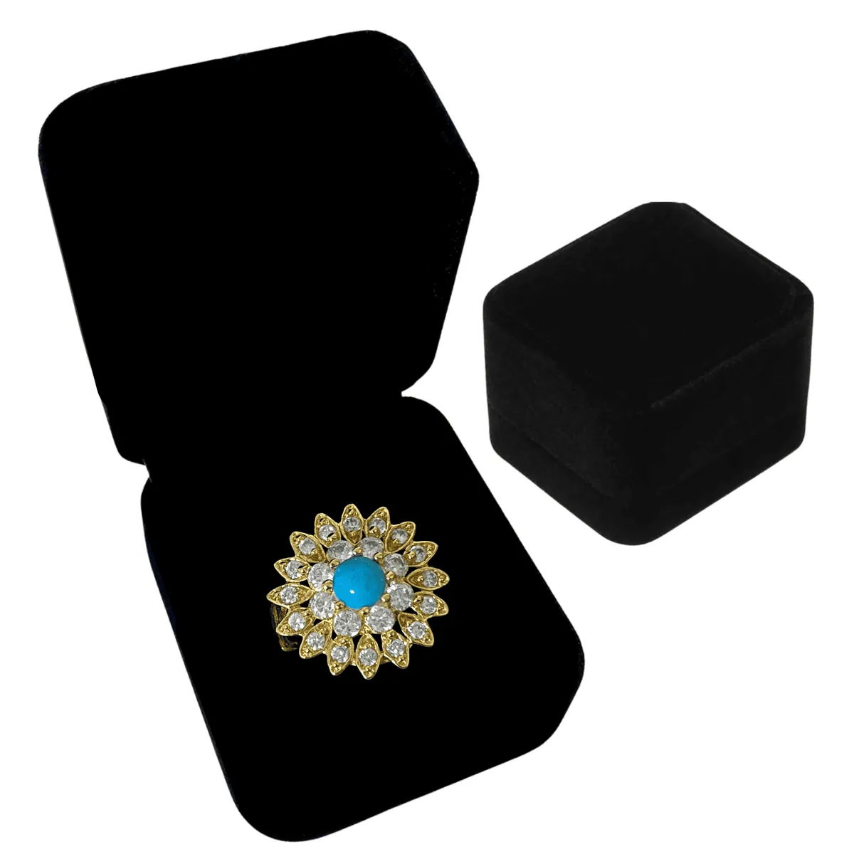 GENERICO - Anillo Mujer Flor Celeste Regalo Mamá Novia Joya Acero Dorado