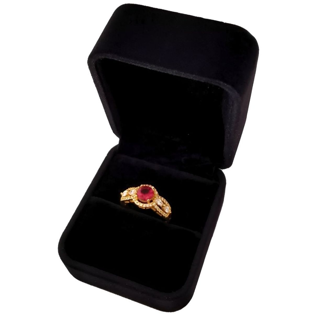 GENERICO - Anillo para Mujer Cristales Rojos Joya Acero Dorado