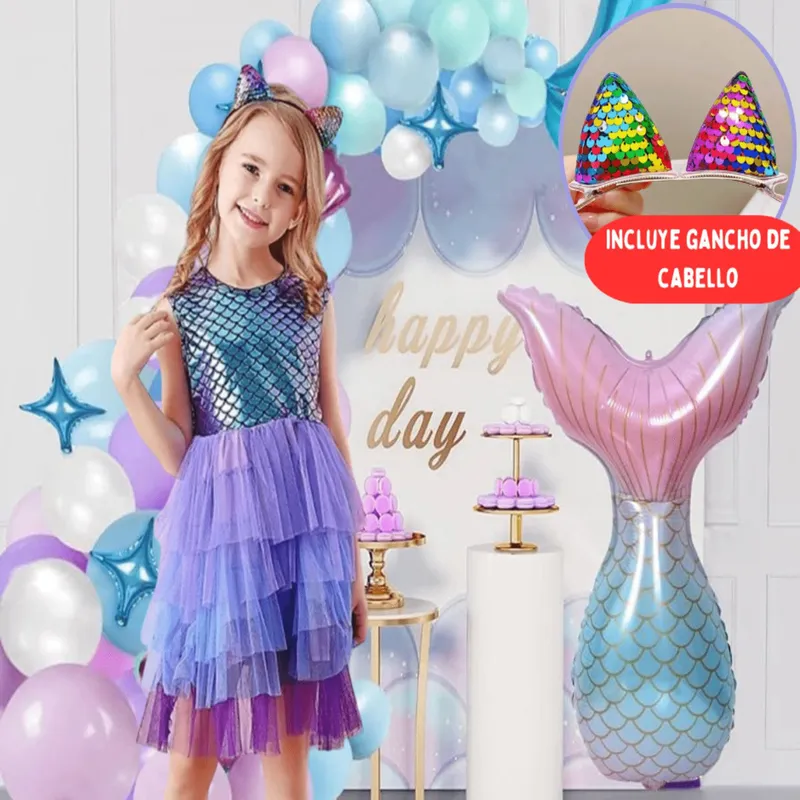 GENERICO - Vestido de Niña Sirena Fiesta + Ganchito
