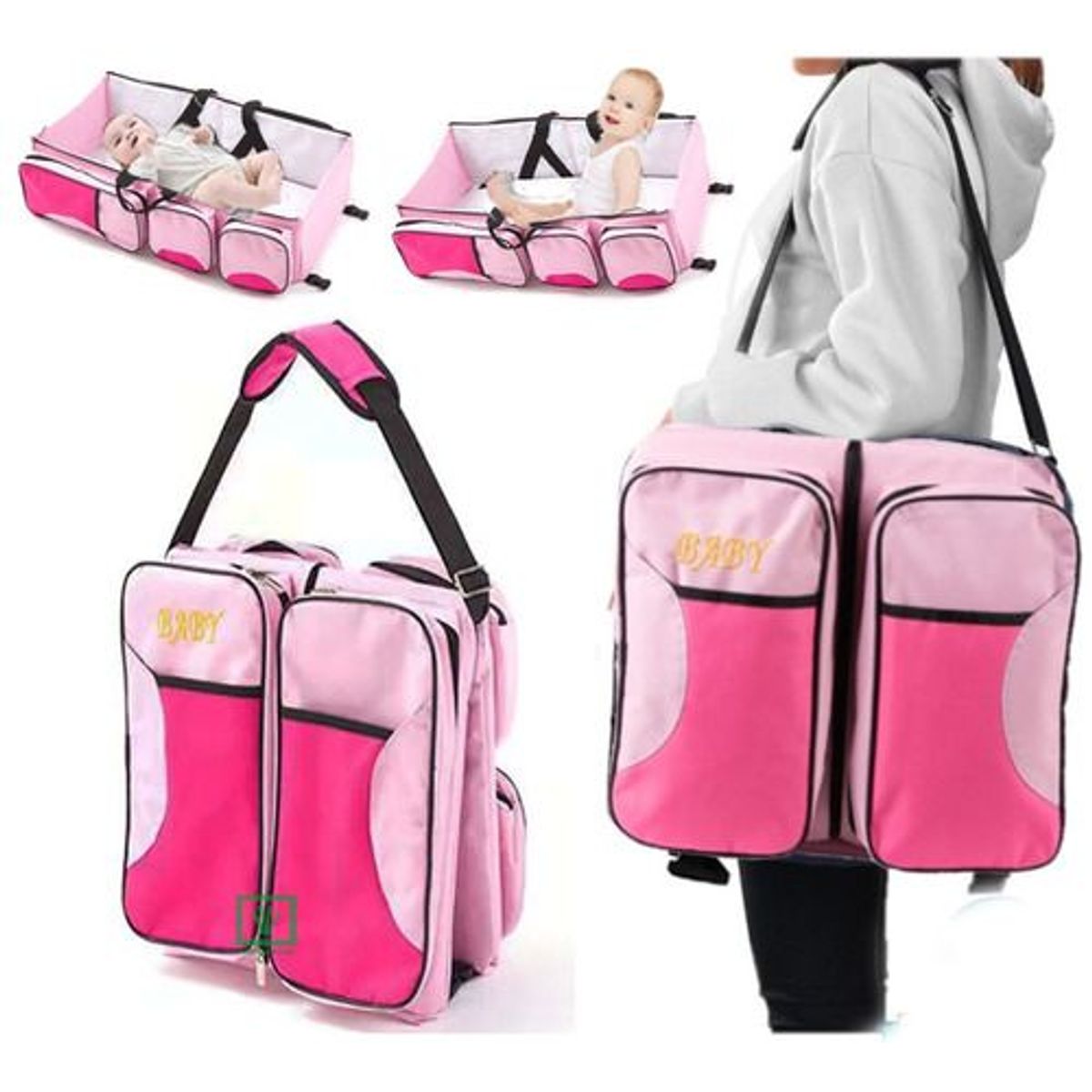 GENERICO - Pañalera Cambiador Portátil 3-1 Bebe Cuna Convertible ROSADO