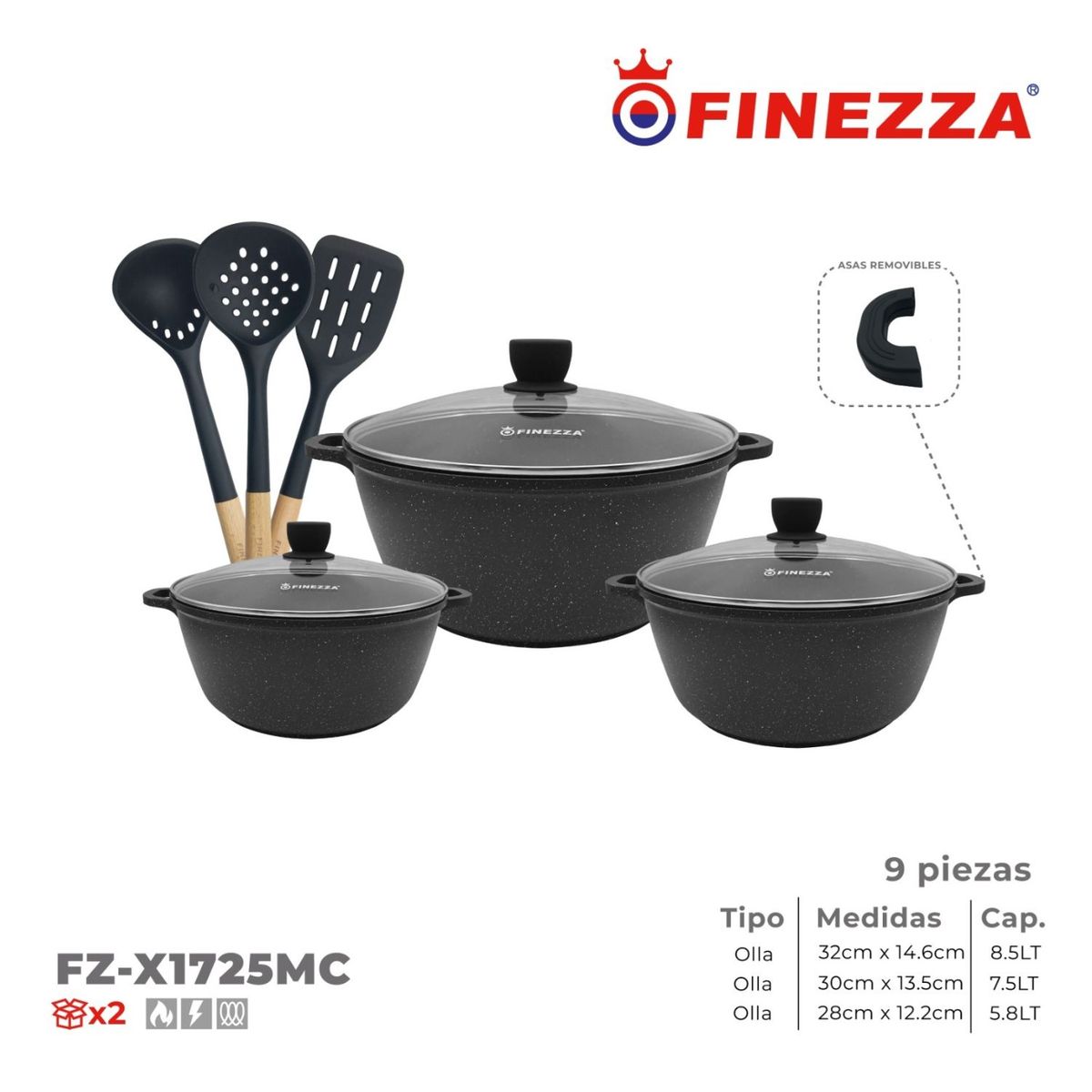 FINEZZA - Juego de Ollas Finezza Ultragranito de 9 Pzas 25MC