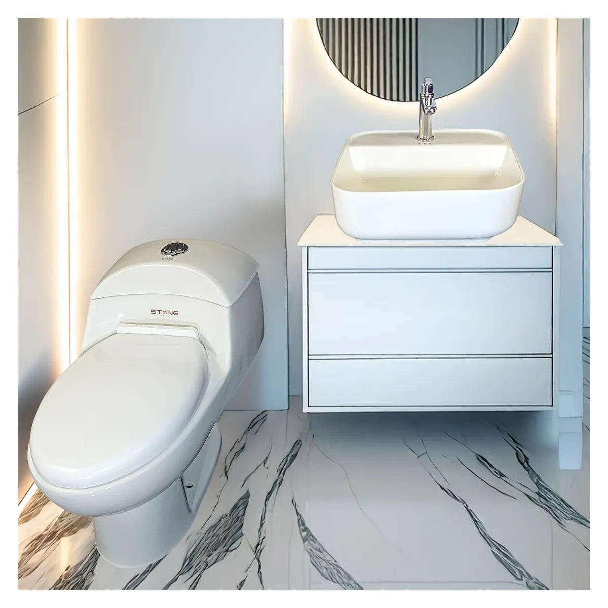 STONE - COMBO DE INODORO ONE PIECE ESSENCE BLANCO + BOWL KRISTIN BLANCO STONE