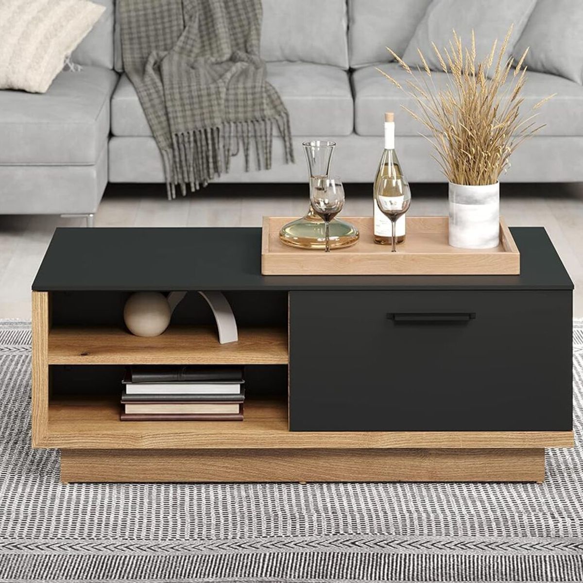 TU MESITA - Mesa de Centro moderna Merlina color NegroMarrón TU MESITA