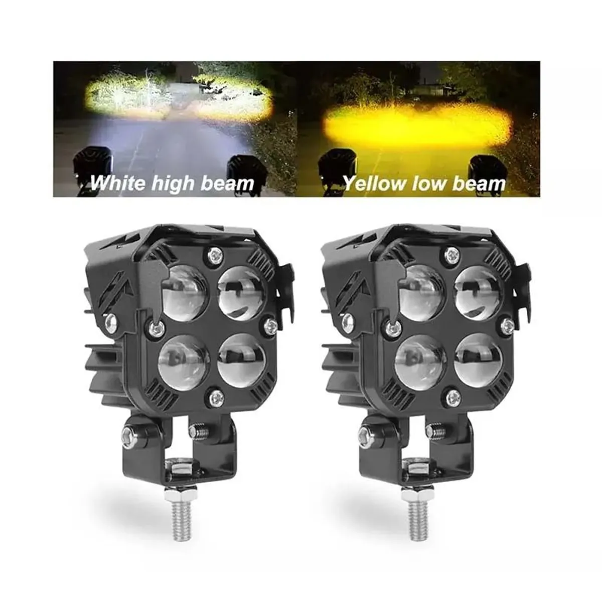 GENERICO - Par Faros Auxiliares 4 Lupas Doble Color Ultra Led