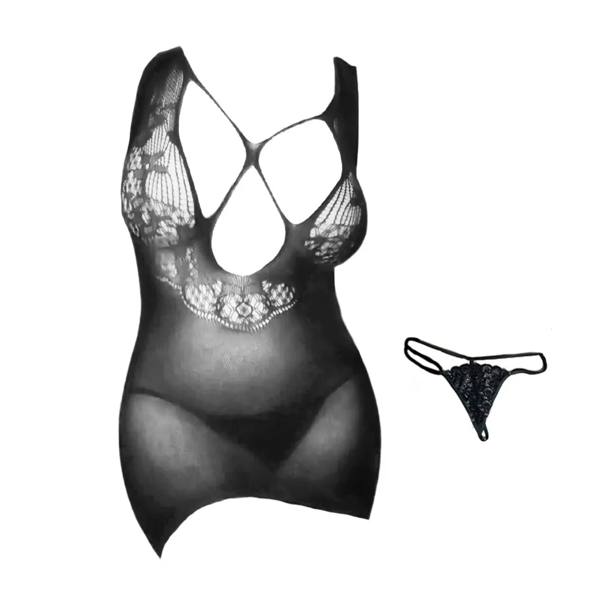 GENERICO - Babydoll Malla Pluss Jeri de L hasta 3XL mas Tanga Lencería