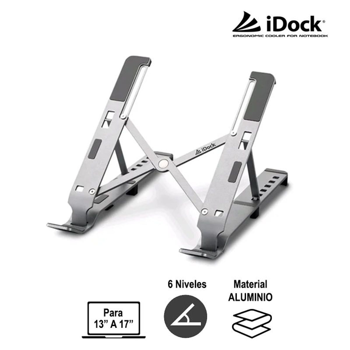 IDOCK - SOPORTE PARA LAPTOP IDOCK i20 PRO FLEX ALUMINIO 6 NIVELES