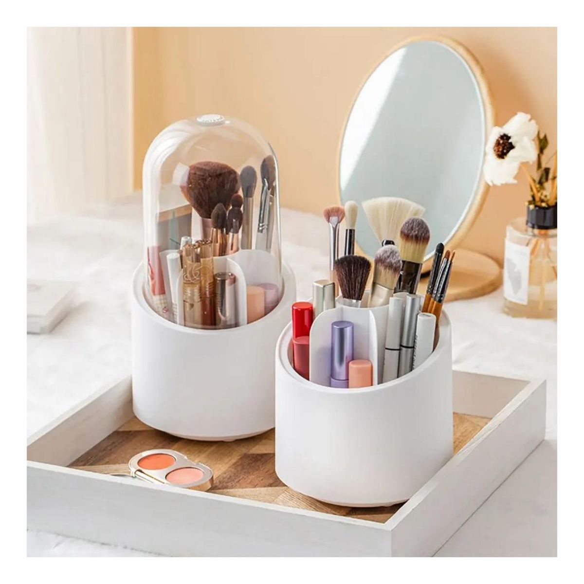 OEM - Organizador Protector de Maquillaje Cosméticos Porta Brochas Giratorio