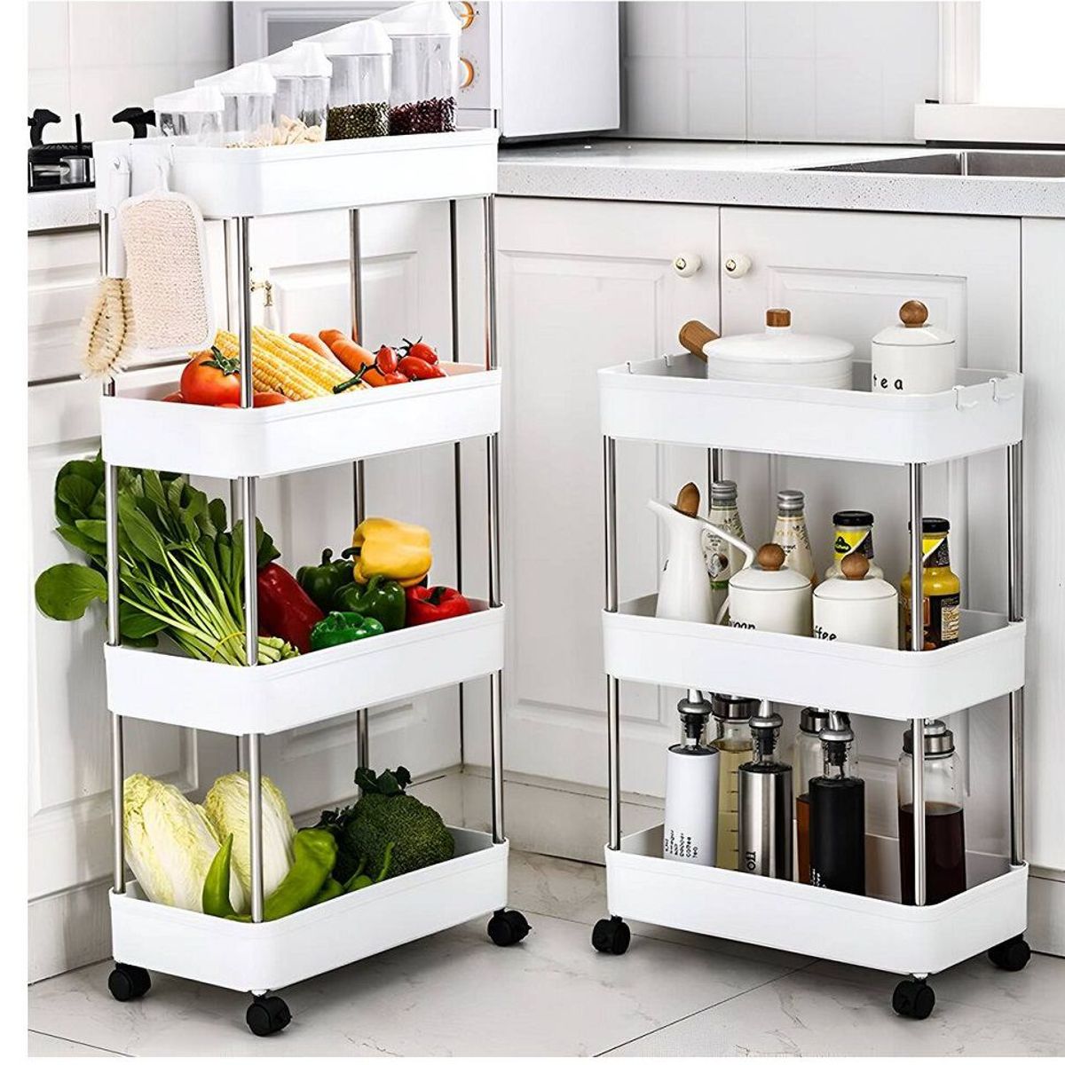 GENERICO - Carrito Organizador Multiusos 4 Niveles con Ruedas - Blanco