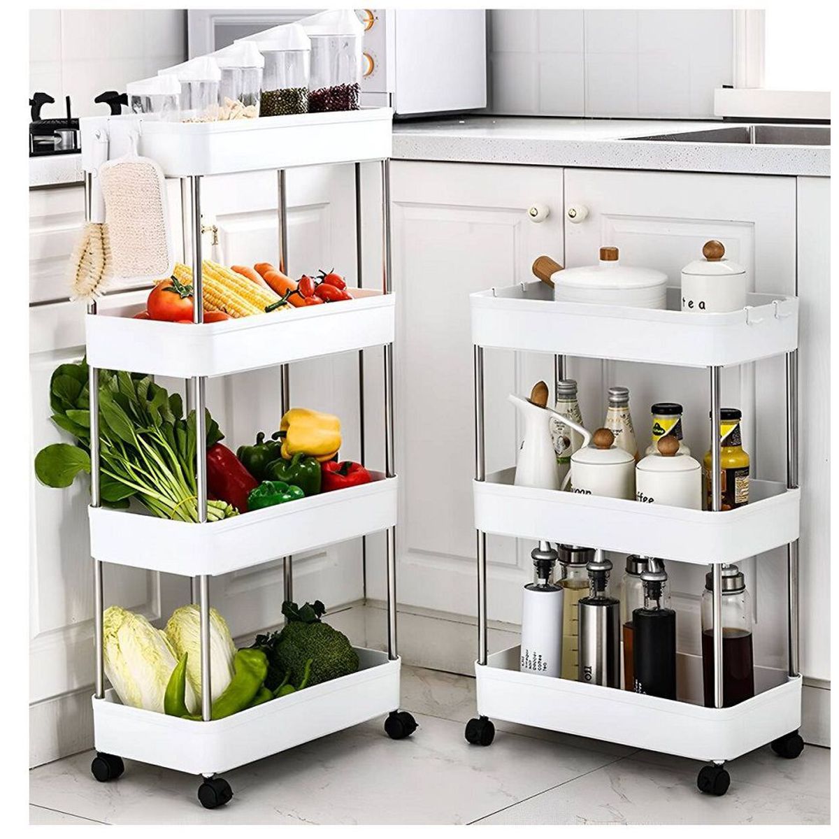 GENERICO - Carrito Organizador Multiusos 4 Niveles con Ruedas - Blanco