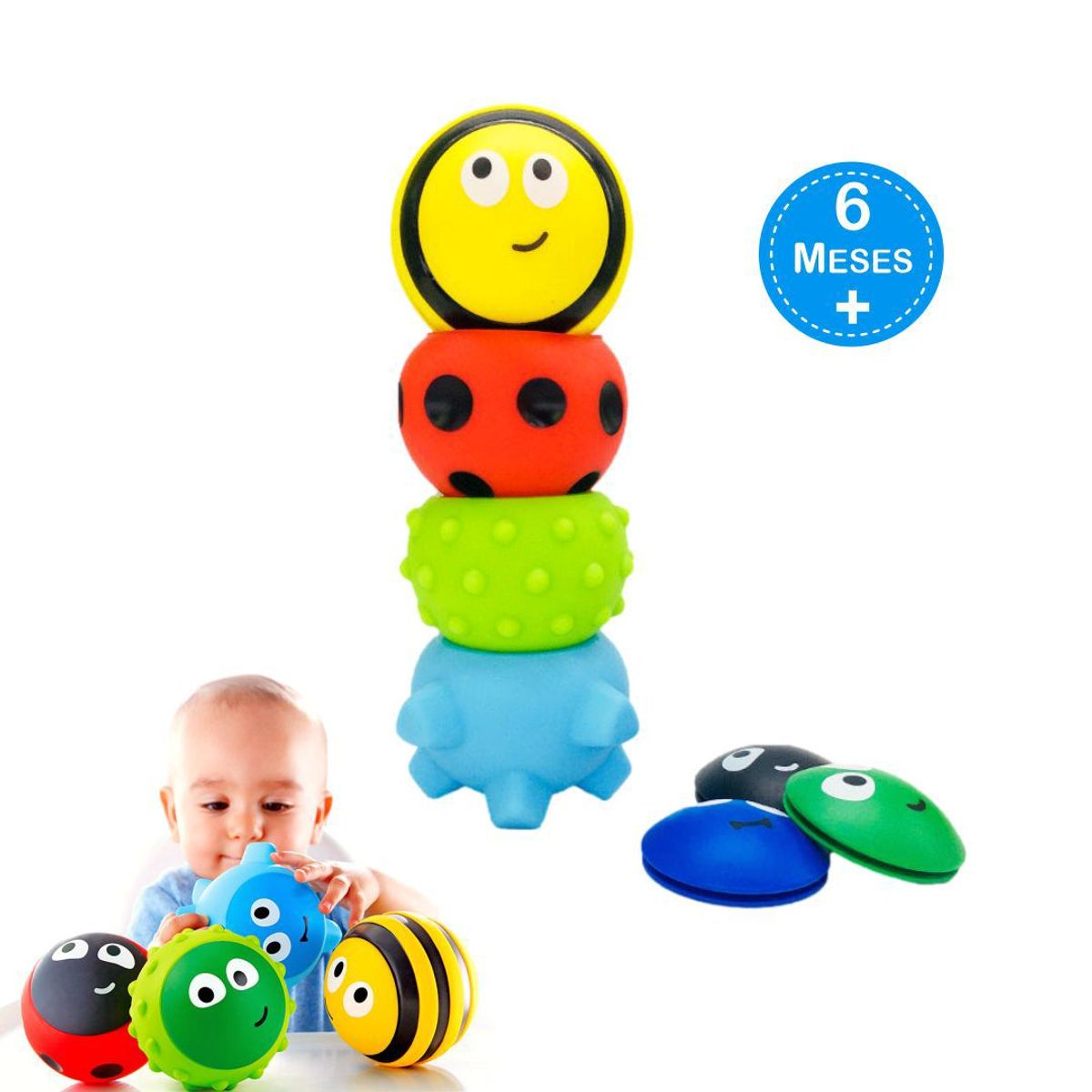 GENERICO - Pelotas Sensoriales para Bebés x4 Unidades Explora y Juega