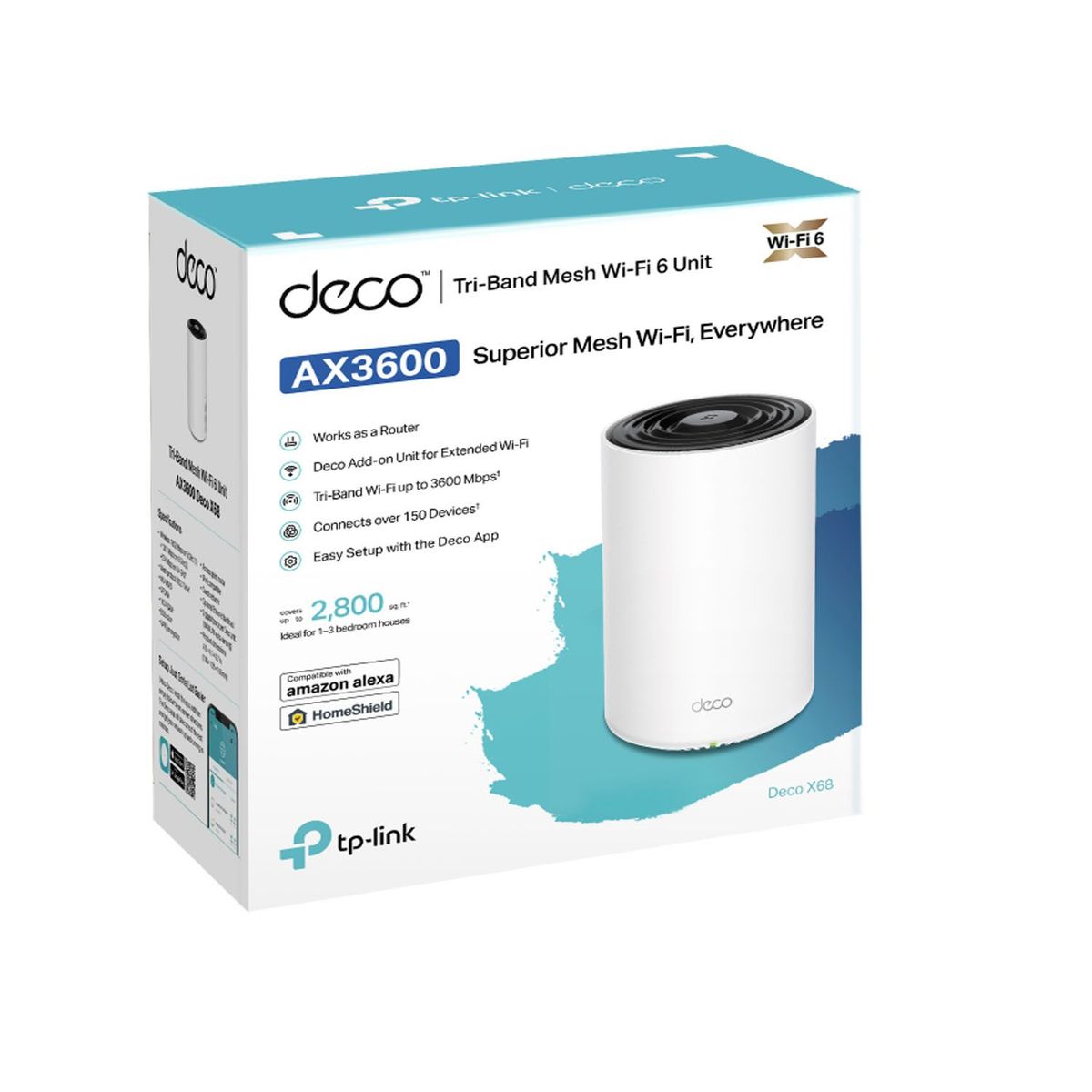 TP LINK - Deco X68 (1-pack) Sistema Mesh Wi-fi 6 Ax3600 Gran Cobertura