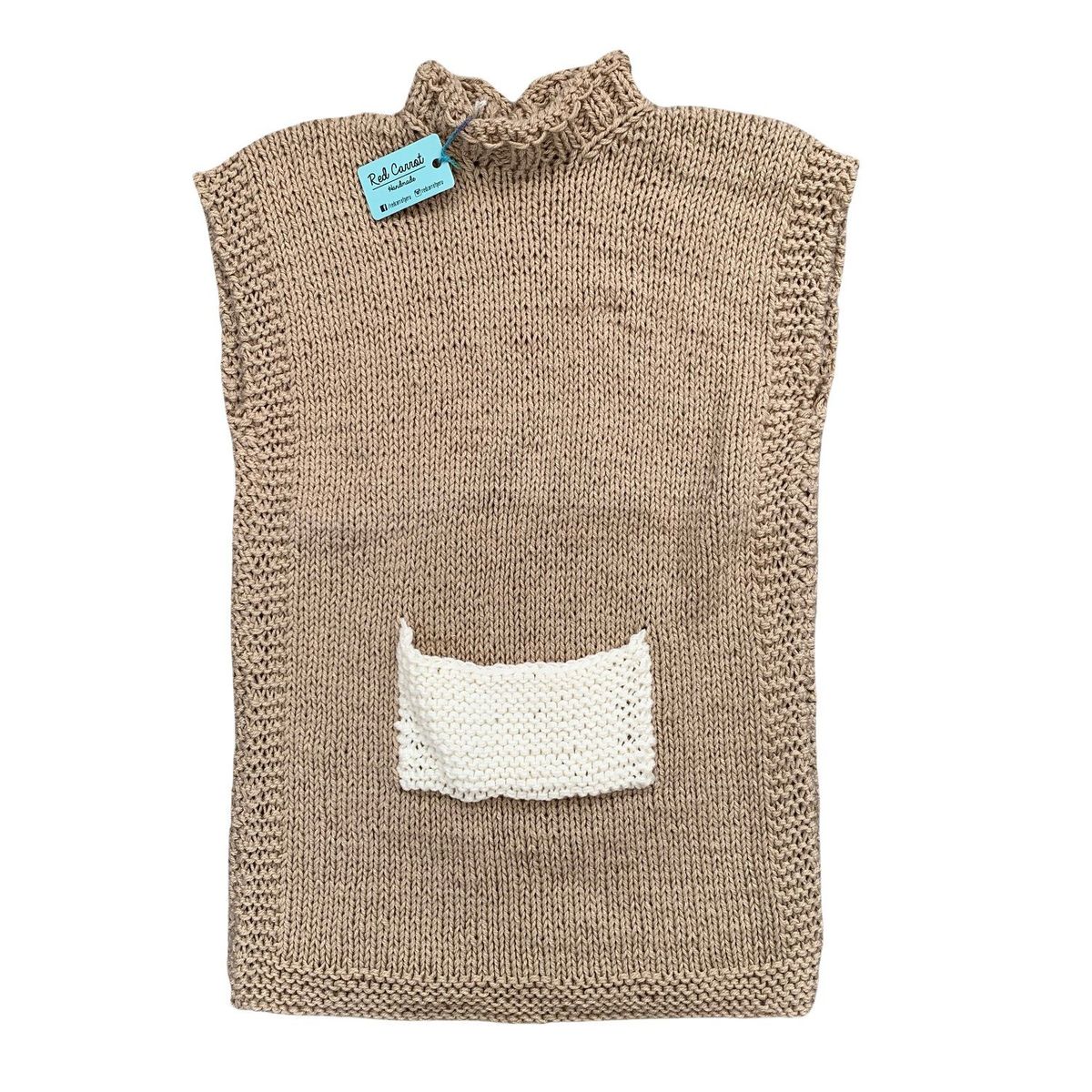 RED CARROT - Chaleco tejido a mano color beige con crema