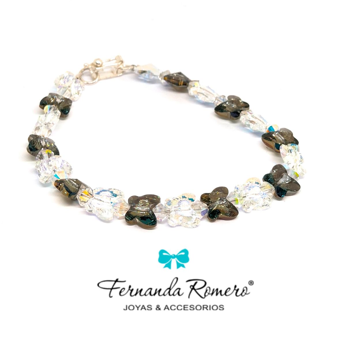 FERNANDA ROMERO JOYAS Y ACCESORIOS - Pulsera de Mariposas de Cristal Austriaco en Plata 950