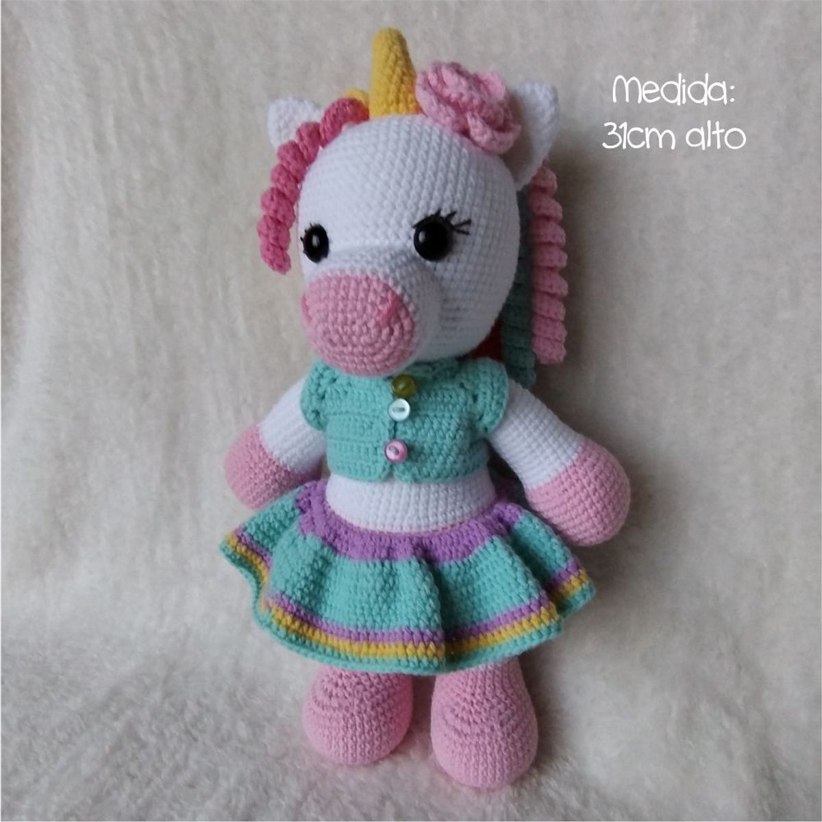GENERICO - Unicornio amigurumi 31cm - Adorno Peluche