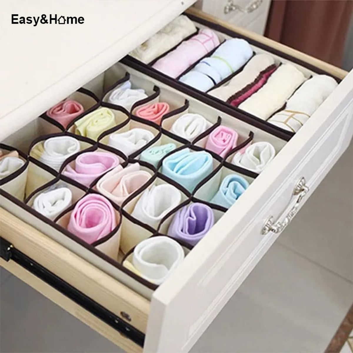 EASY&HOME - Juego de 4 Organizadores Plegables de Ropa Interior Beige