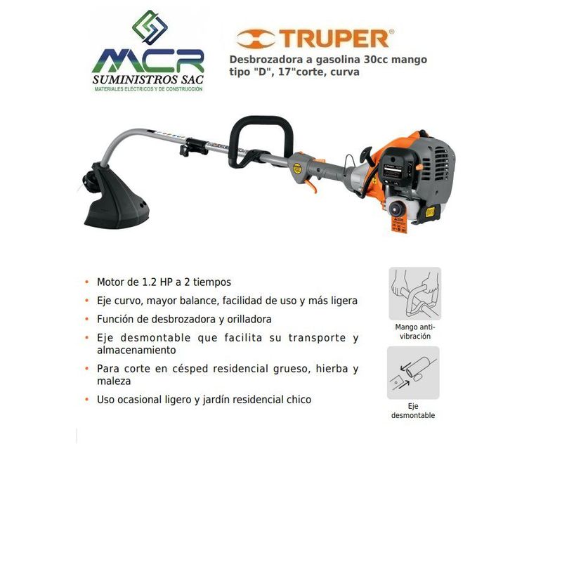 TRUPER - Desmalezadora o desbrozadora a gasolina 30cc 1.2 HP Truper