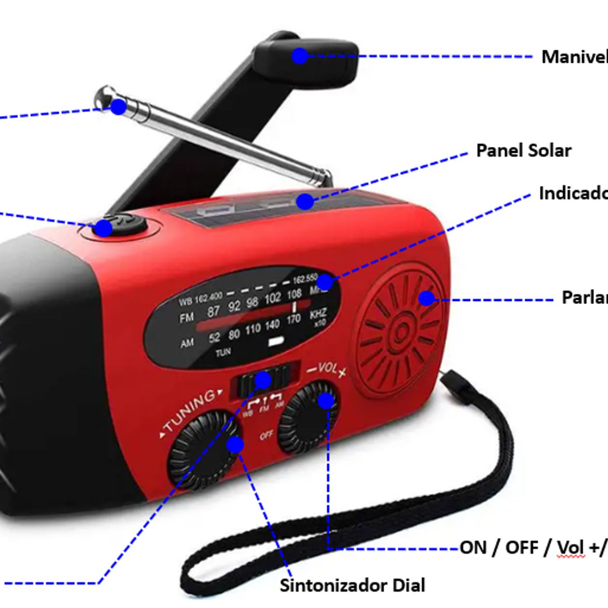 GENERICO - Radio multifuncional con manivela Rojo