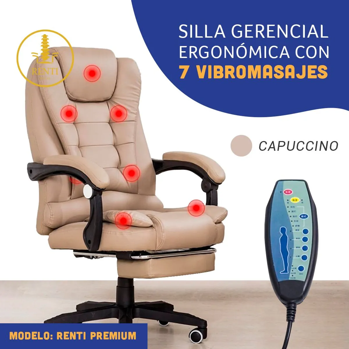 GENERICO - Silla Ergonómica Gerencial con Reclinación- 7 Masajes color capuccino