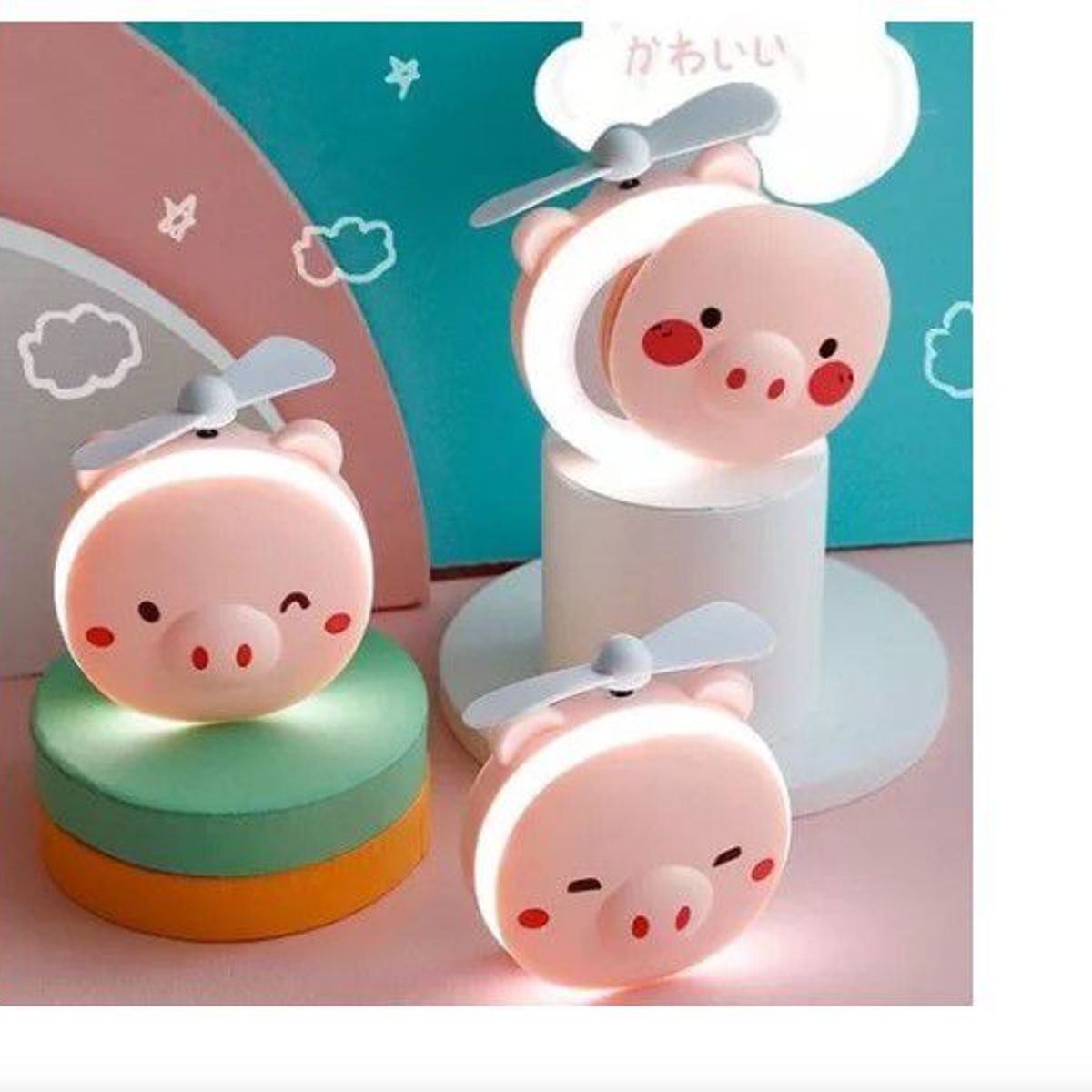 GENERICO - Mini espejo  led  ventilador cerdito 3 en 1