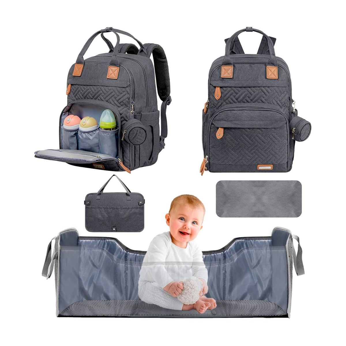 GENERICO - Mochila para bebé con cambiador en gris oscuro