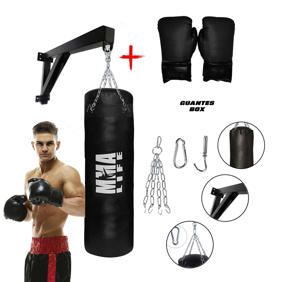 HOLGU - Saco de box 120cm RACK cadena guantes de box SUPER COMBO BOX