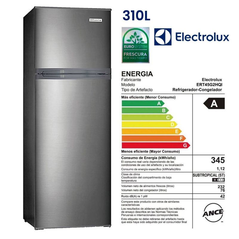 ELECTROLUX - Refrigeradora Electrolux ERT45G2HQI Frost 310 Litros