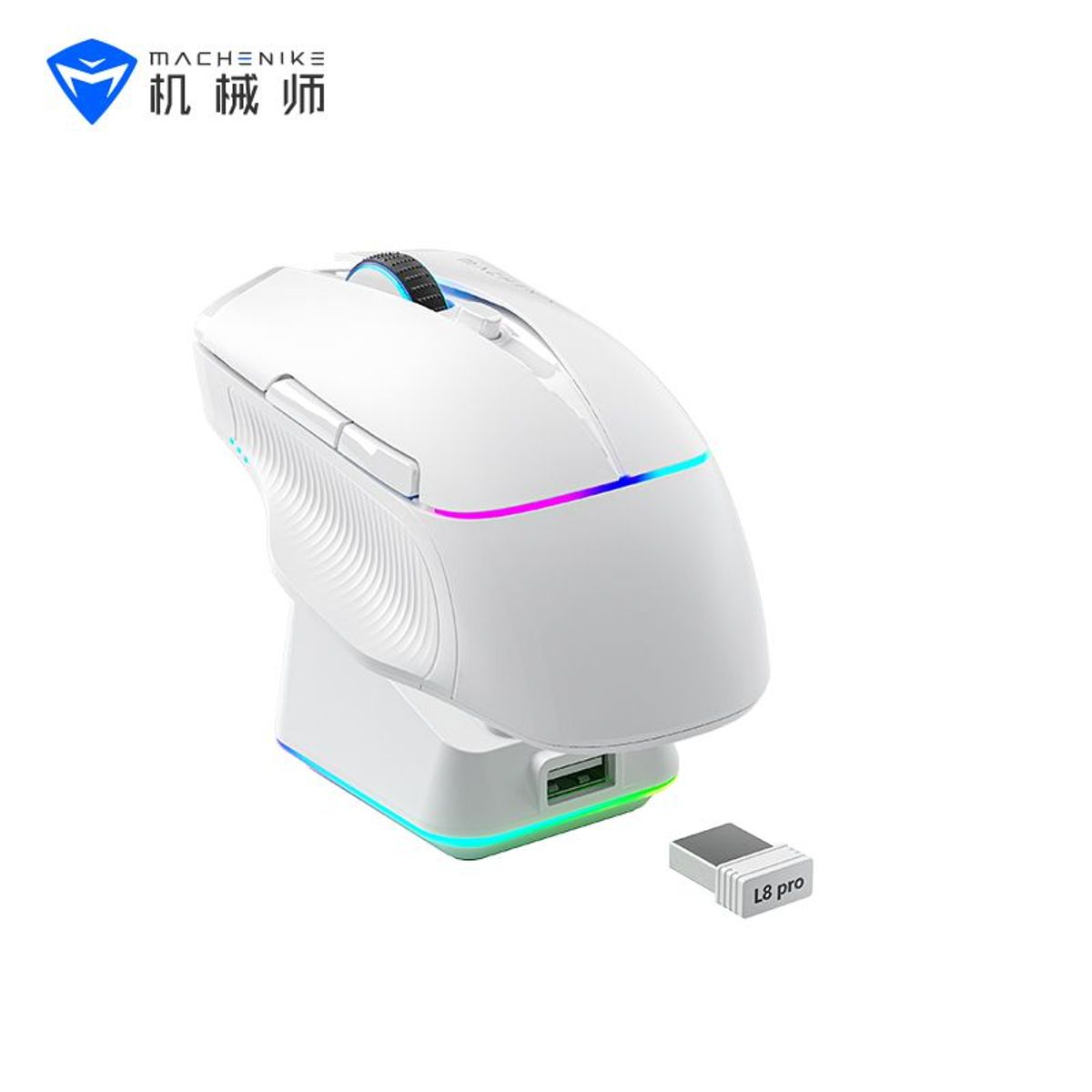 MACHENIKE - Mouse Gamer Inalámbrico Machenike L8 Pro 8k Hz 26000 Dpi Rgb Blanco
