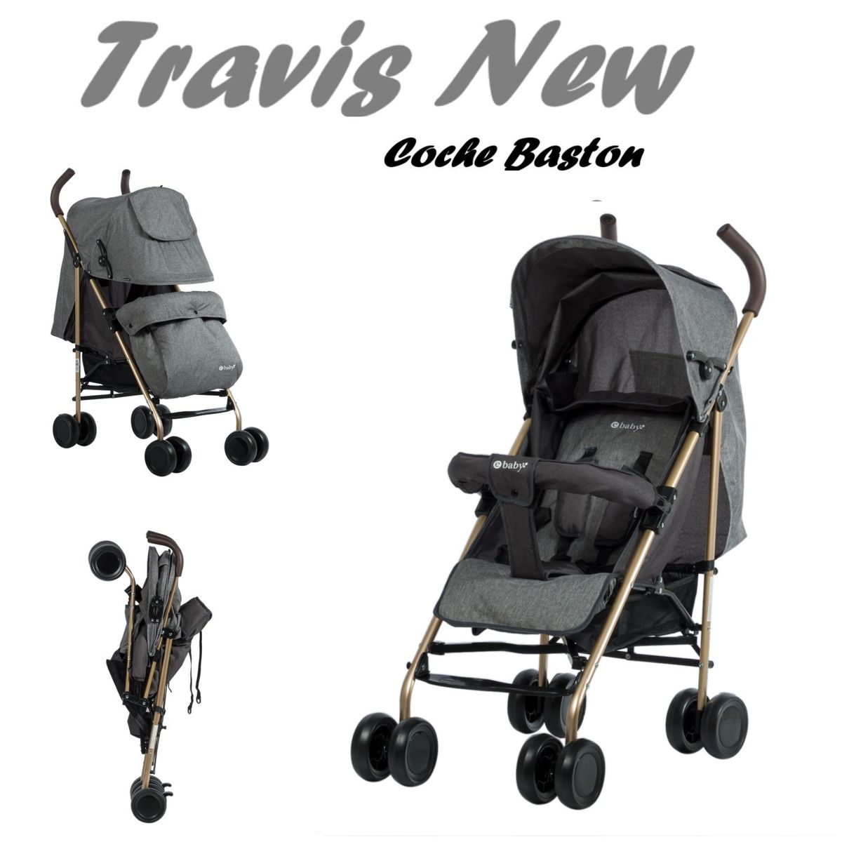 EBABY - Coche De Paseo Baston Reclinable Travis Para Bebes - Plomo