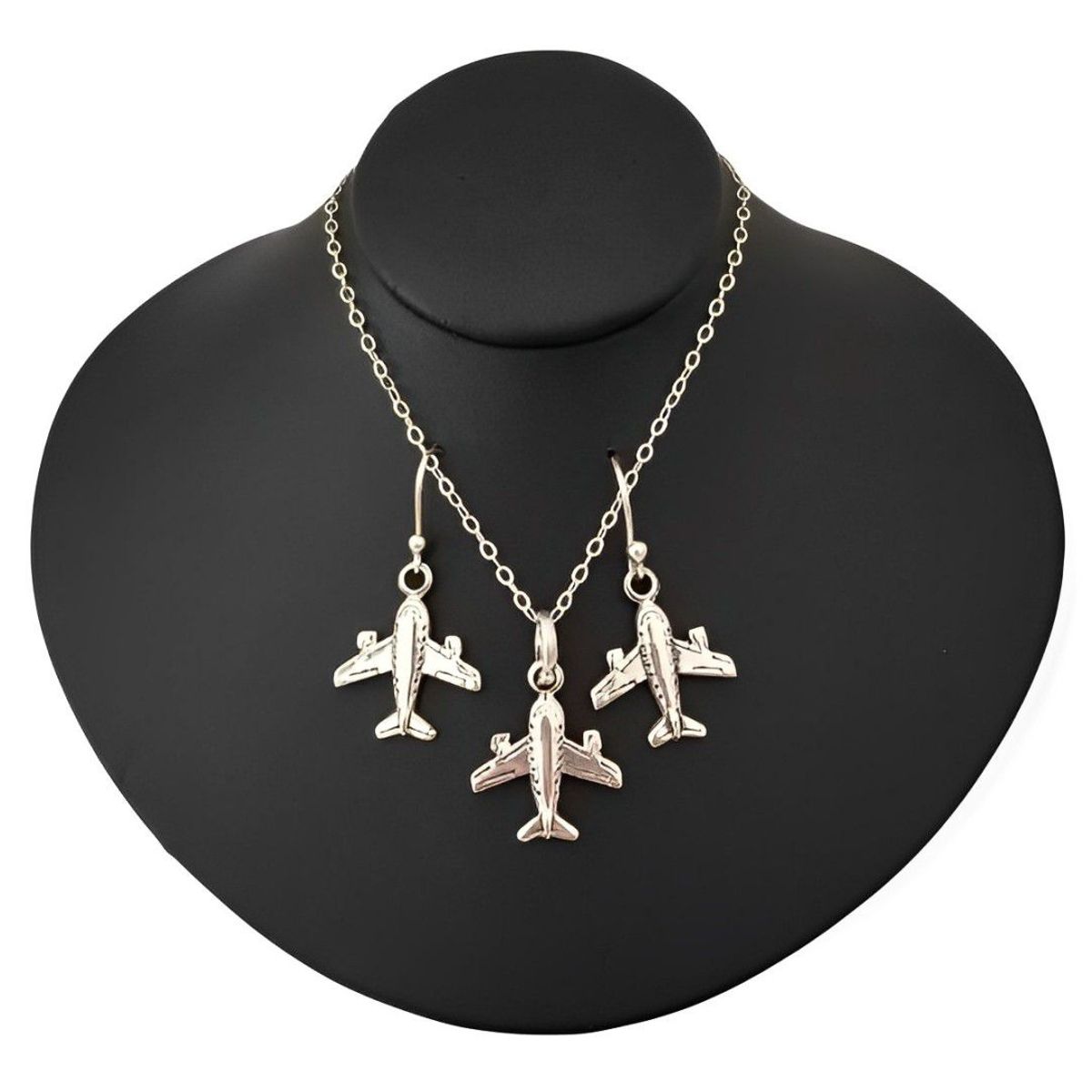 GENERICO - Set Pack Aretes Collar Avión Joya Viajera Fabricado en Plata