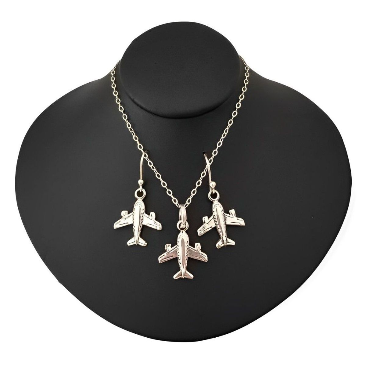 GENERICO - Set Pack Aretes Collar Avión Joya Viajera Fabricado en Plata