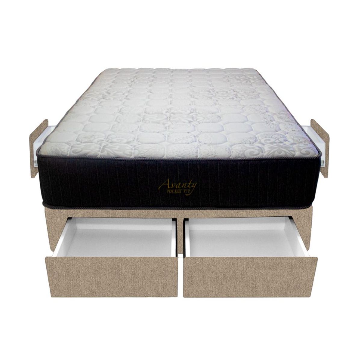 BARAKA HOME - Cama Pocket Vip + 4 Cajones 1.5 Plz + 1 almohada - Beige Claro